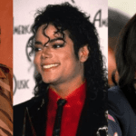 3 photos of Michael Jackson showing his vitiligo progression throughout the years