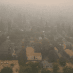 Aerial view of bad air quality from a forest fire