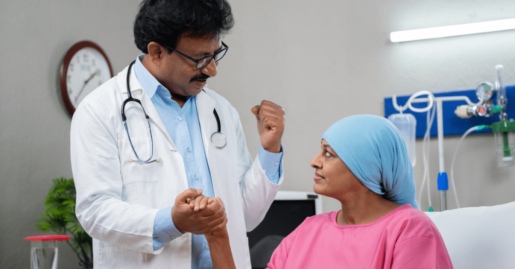 Doctor consoling patient with breast cancer