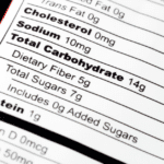 Close-up of food label, also known as nutrition label