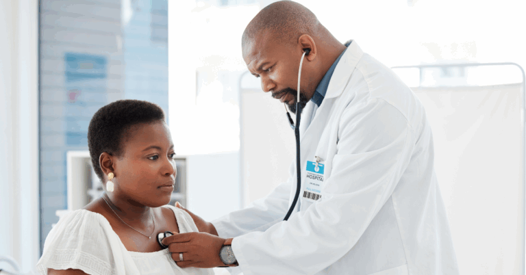 Common and Rare Types of B-cell Lymphoma 2 Doctor in a lab coat listening to patient’s heart using a stethoscope