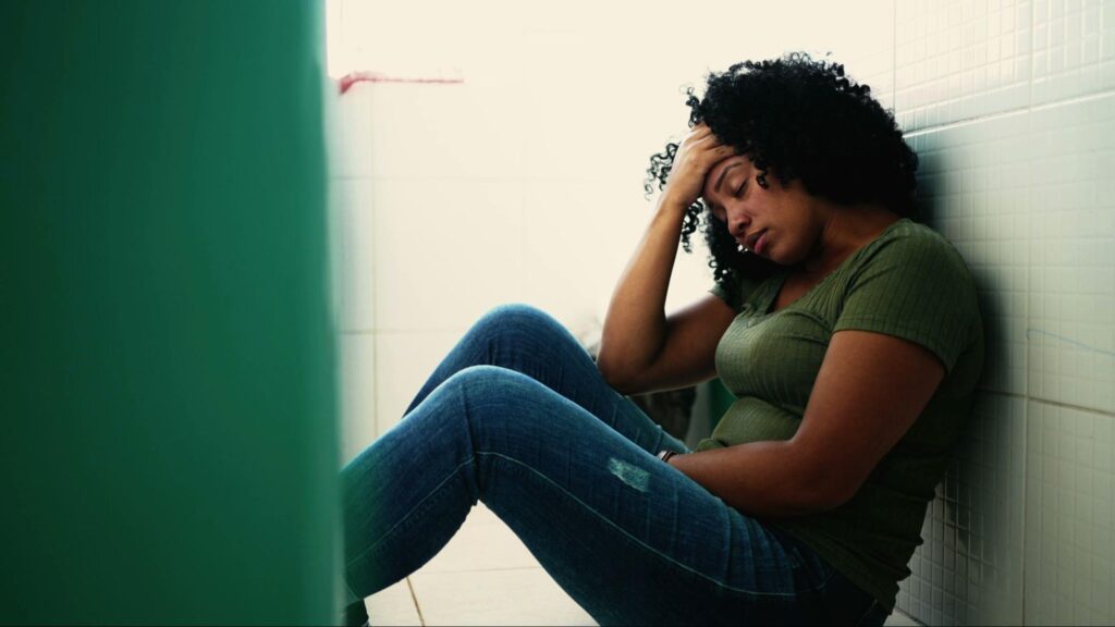 Closeup of African American female pondering solution to problem