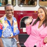 Tiffany Whitlow, Co-founder and CDO, Acclinate and Veronica Riley, pre-eclampsia survivor, sharing a joyful moment and laughing together outdoors.